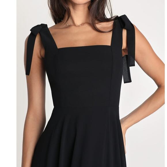 Lulus NWT Love Me Forever Black Tie-Strap Square Neck A-Line Maxi Dress Small - Picture 4 of 11